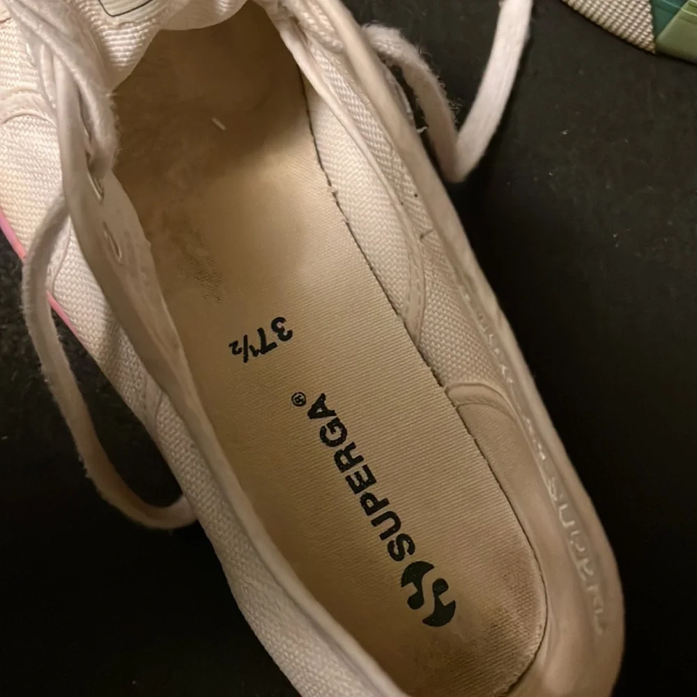 Superga White Canvas Platform Sneakers with Subtle Rainbow Trim